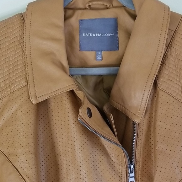 EUC Kate & Mallory Convertible Cognac Leather Vest Moto Jacket Perforated Detail - Picture 10 of 15